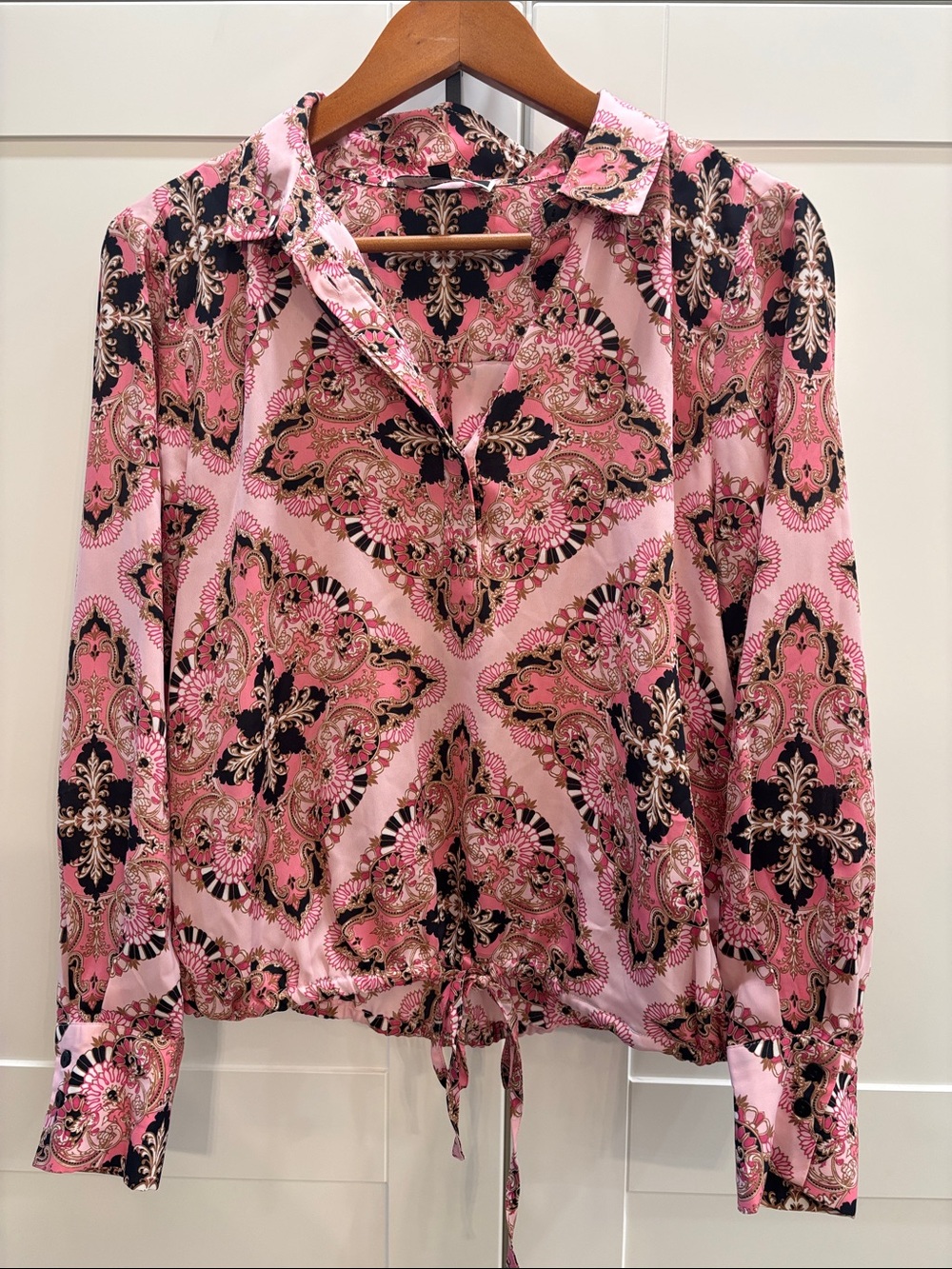 Melanie Lyne Pink Paisley-Print Drawstring Hem Blouse